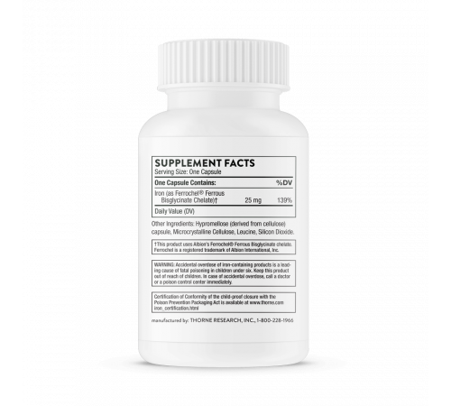Бисглицинат железа, Thorne Research, Iron Bisglycinate, 60 капсул
